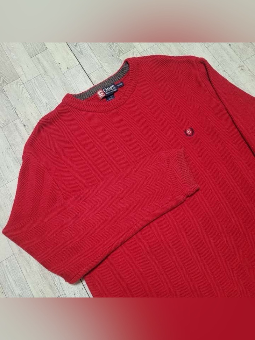 Men's Ralph Lauren Chaps Red Knit Crewneck Sweater Size XL 100% Cotton Vintage